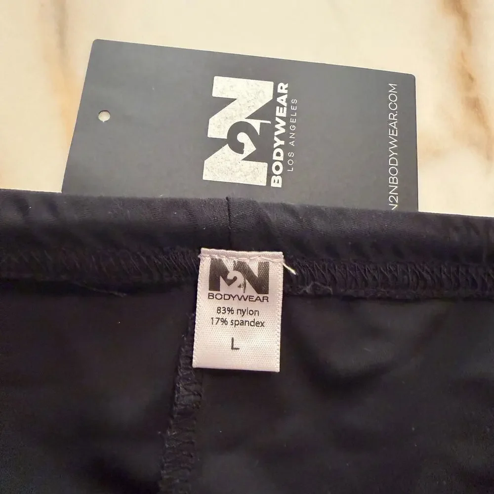 NEW N2N Bodywear Mens Compete Bam! X Swim Trunk Mesh Panels Color Black Comic L